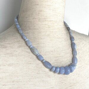 Signed Jay King Sterling Silver 925 Blue Lace Agate Beaded Necklace 18"- 20.5"